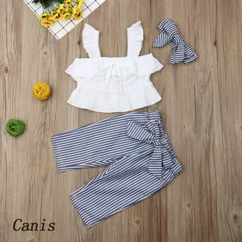 2021 Çocuk Giyim Takım Elbise Kız Elbise Çocuklar Yürümeye Başlayan Enfant Fille İnfantis Kıyafetler 3 Adet Kırpma Üstleri + Çizgili pantolon