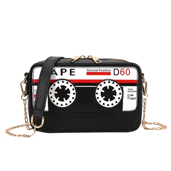 Yeni kadın moda komik kişilik cep telefonu çantası kadın bant kaset pu askılı çanta vahşi zincir küçük çanta