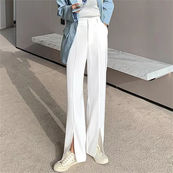 HziriP Rahat Artı Boyutu Pantolon Bölünmüş Katı S-XL Düz Kadın 2021 Sonbahar Slim Fit Gevşek Şık Streetwear OL şık pantolon Sıcak