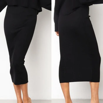 Kadın Örme Uzun Etek Moda Seksi Siyah Beyaz Yüksek Bel kalem Etekler Sonbahar Bodycon Paket Kalça Kadın Elastik Etekler