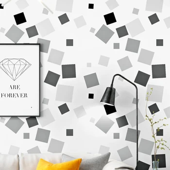 Q QIHANG İskandinav Tarzı Siyah Beyaz Kafes Geometrik Desen TV Arka Plan Yatak Odası Oturma Odası Duvar Kağıdı 0.53 m * 10 m=5. 3m2