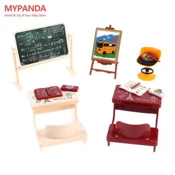 1 Takım Mini Sınıf Yazı Tahtası Şövale Masa Sandalyeler Minyatür Bebek Evi Sanat Odası Dekor Dollhouse Mobilya Aksesuarları