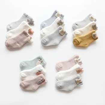 Sonbahar Kış Yenidoğan Bebek Erkek Kız Karikatür Sevimli Çorap Kaymaz Sıcak Pamuk Dış Giyim Toddler Çorap 3 adet 0-3Y