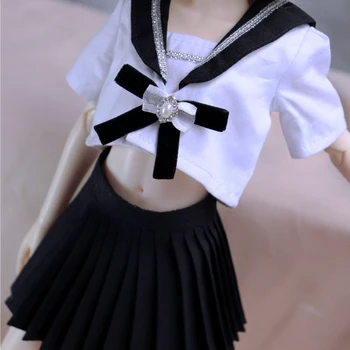 BJD oyuncak bebek giysileri 1/4 boyutu bjd kız giysileri sevimli denizci üniforma okul üniforması gömlek pilili etek bebek aksesuarları